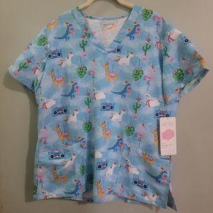 NWT Scrub Top Christmas Ladies XL *C14